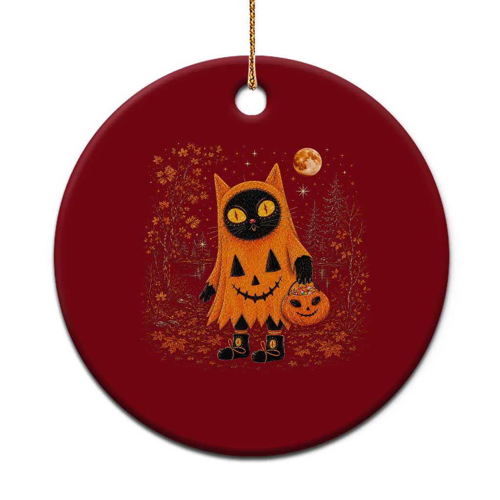 Vintage 90s Black Cat Halloween Ceramic Ornament Spooky Season Pumpkin Cat Lovers Autumn Harvest Graphic
