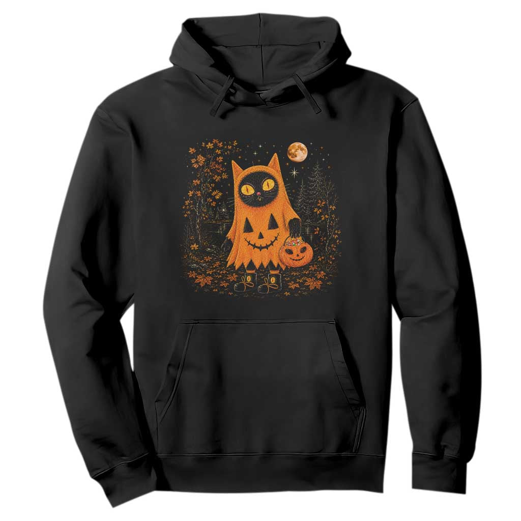 Vintage 90s Black Cat Halloween Hoodie Spooky Season Pumpkin Cat Lovers Autumn Harvest Graphic