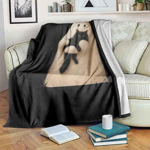 Ghost Hugging Black Cat Throw Blanket Halloween Cat Lover Impasto Painting Halloween Graphic