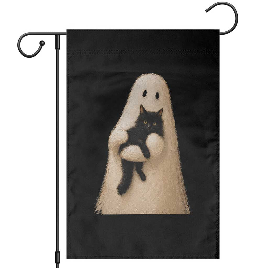 Ghost Hugging Black Cat Garden Flag Halloween Cat Lover Impasto Painting Halloween Graphic
