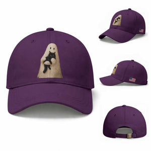 Ghost Hugging Black Cat Baseball Cap Halloween Cat Lover Impasto Painting Halloween Graphic