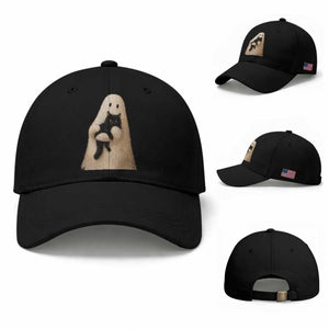 Ghost Hugging Black Cat Baseball Cap Halloween Cat Lover Impasto Painting Halloween Graphic