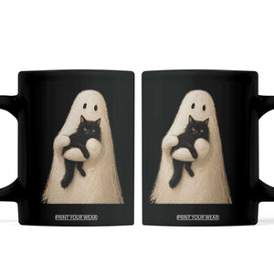 Ghost Hugging Black Cat Coffee Mug Halloween Cat Lover Impasto Painting Halloween Graphic