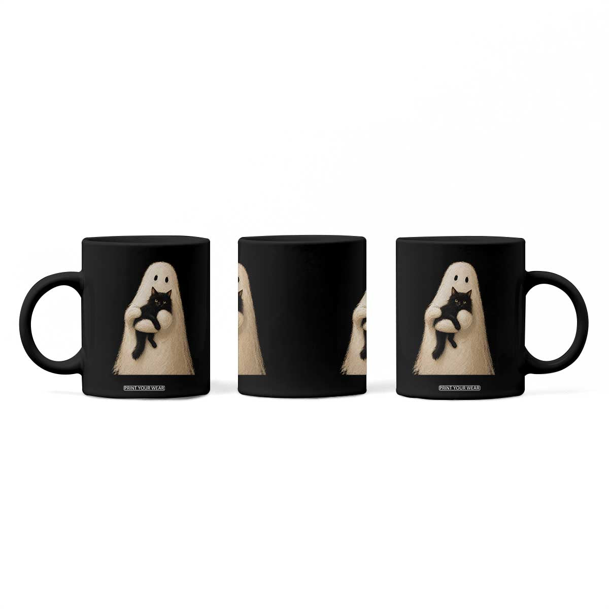 Ghost Hugging Black Cat Coffee Mug Halloween Cat Lover Impasto Painting Halloween Graphic