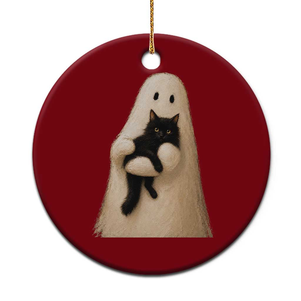 Ghost Hugging Black Cat Ceramic Ornament Halloween Cat Lover Impasto Painting Halloween Graphic