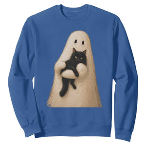 Ghost Hugging Black Cat Sweatshirt Halloween Cat Lover Impasto Painting Halloween Graphic