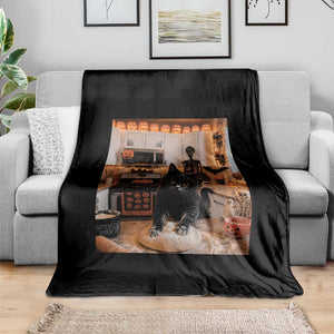 Black Cat Making Biscuits Throw Blanket Spooky Halloween Kitchen Flour Kneading Graphic