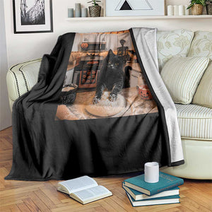 Black Cat Making Biscuits Throw Blanket Spooky Halloween Kitchen Flour Kneading Graphic