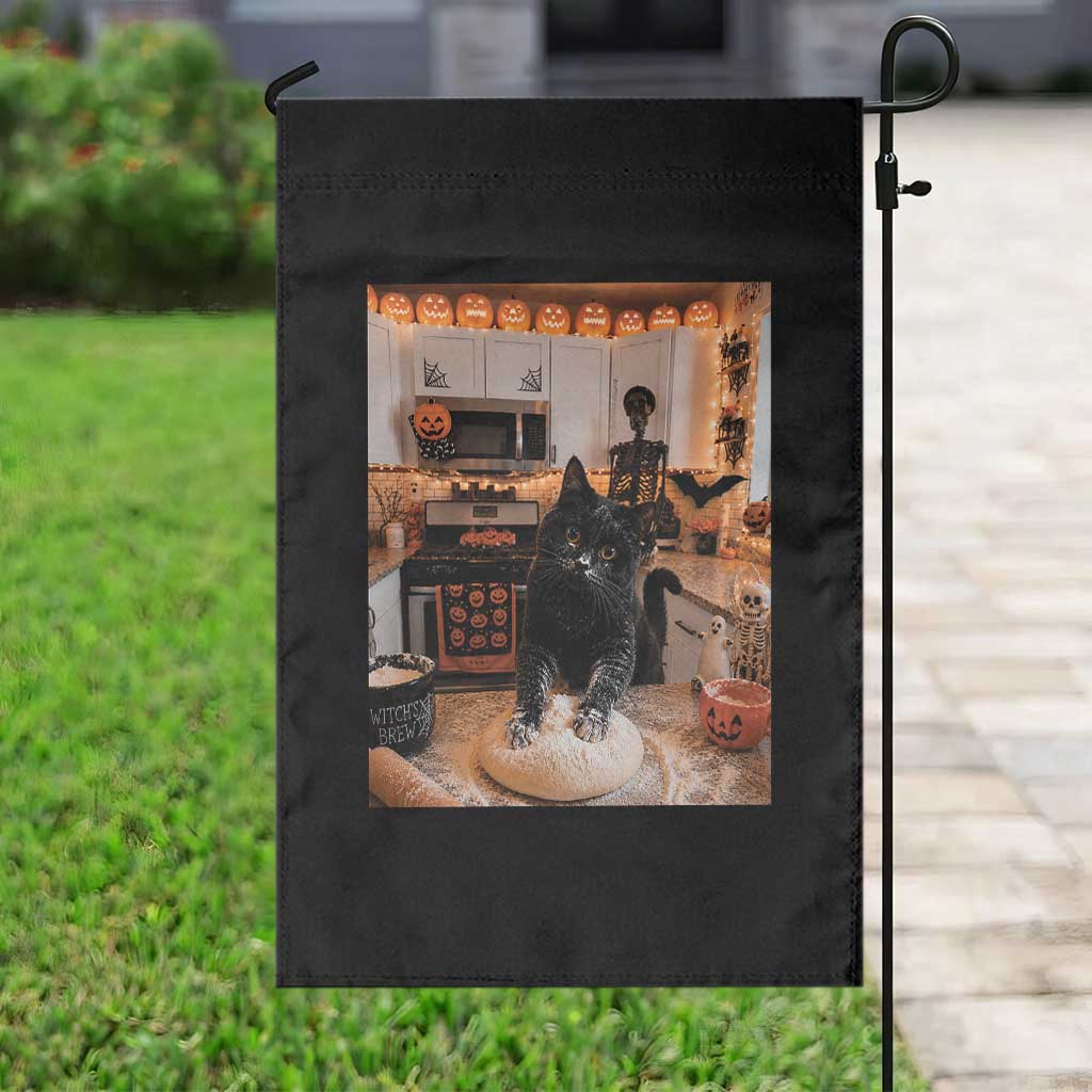Black Cat Making Biscuits Garden Flag Spooky Halloween Kitchen Flour Kneading Graphic