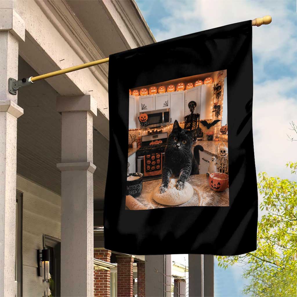 Black Cat Making Biscuits Garden Flag Spooky Halloween Kitchen Flour Kneading Graphic