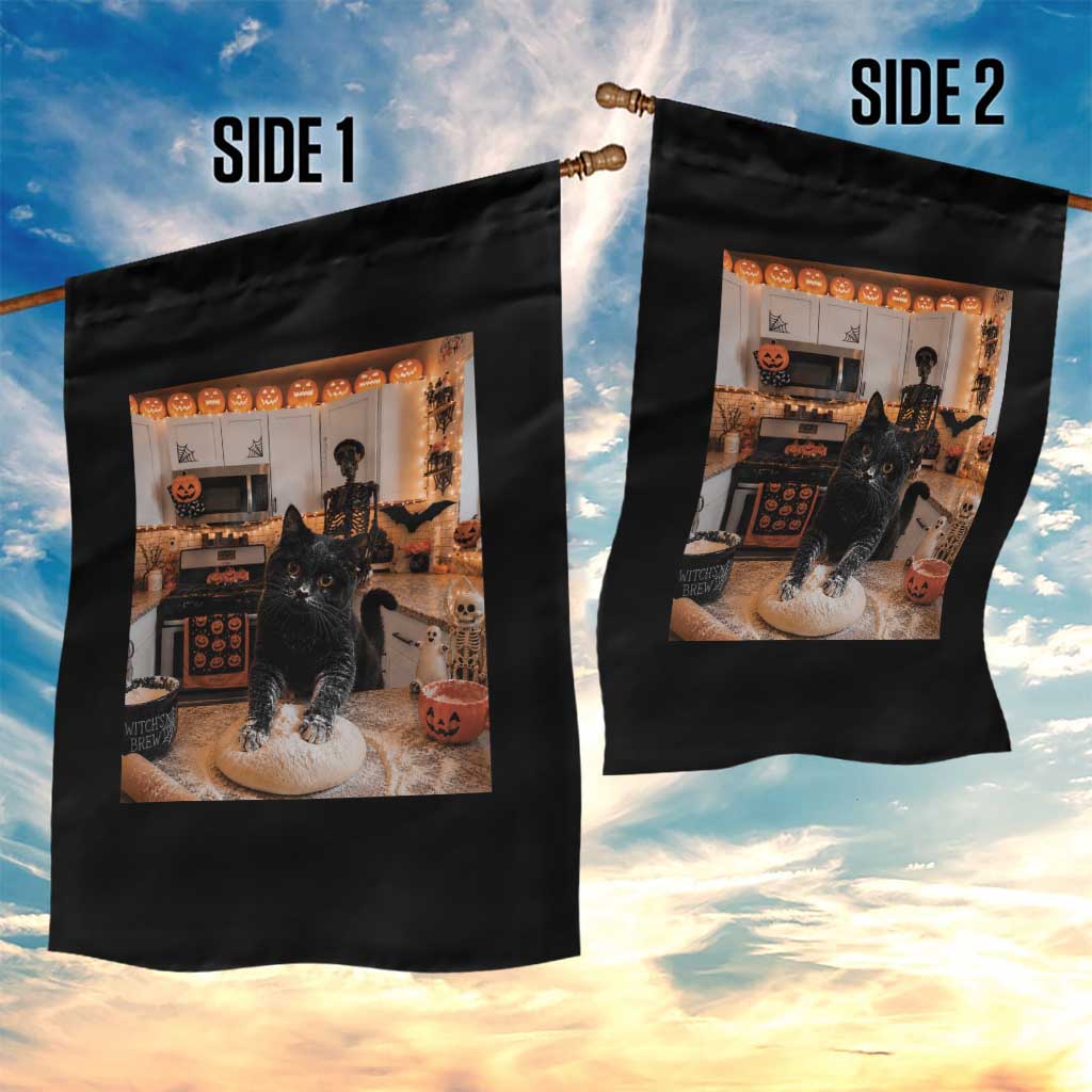 Black Cat Making Biscuits Garden Flag Spooky Halloween Kitchen Flour Kneading Graphic