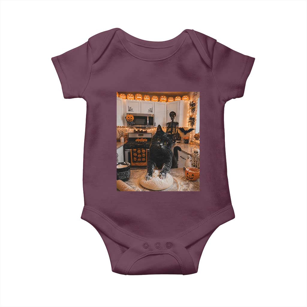 Black Cat Making Biscuits Baby Onesie Spooky Halloween Kitchen Flour Kneading Graphic