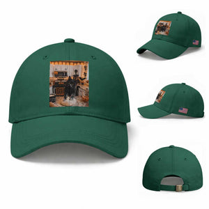 Black Cat Making Biscuits Baseball Cap Spooky Halloween Kitchen Flour Kneading Graphic