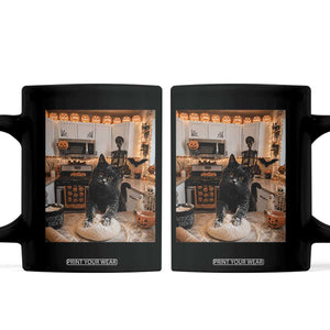 Black Cat Making Biscuits Coffee Mug Spooky Halloween Kitchen Flour Kneading Graphic