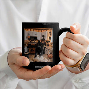 Black Cat Making Biscuits Coffee Mug Spooky Halloween Kitchen Flour Kneading Graphic