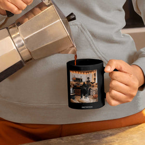 Black Cat Making Biscuits Coffee Mug Spooky Halloween Kitchen Flour Kneading Graphic