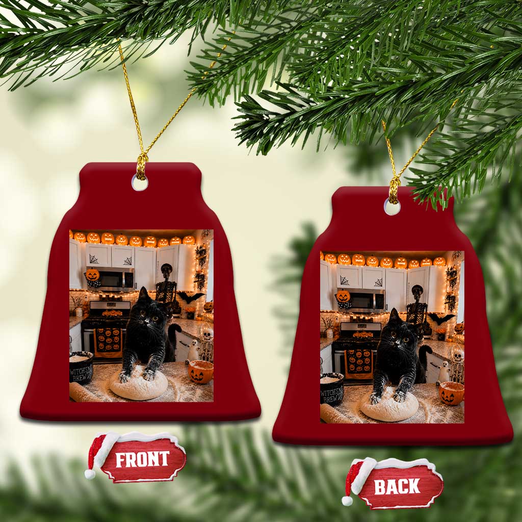 Black Cat Making Biscuits Ceramic Ornament Spooky Halloween Kitchen Flour Kneading Graphic