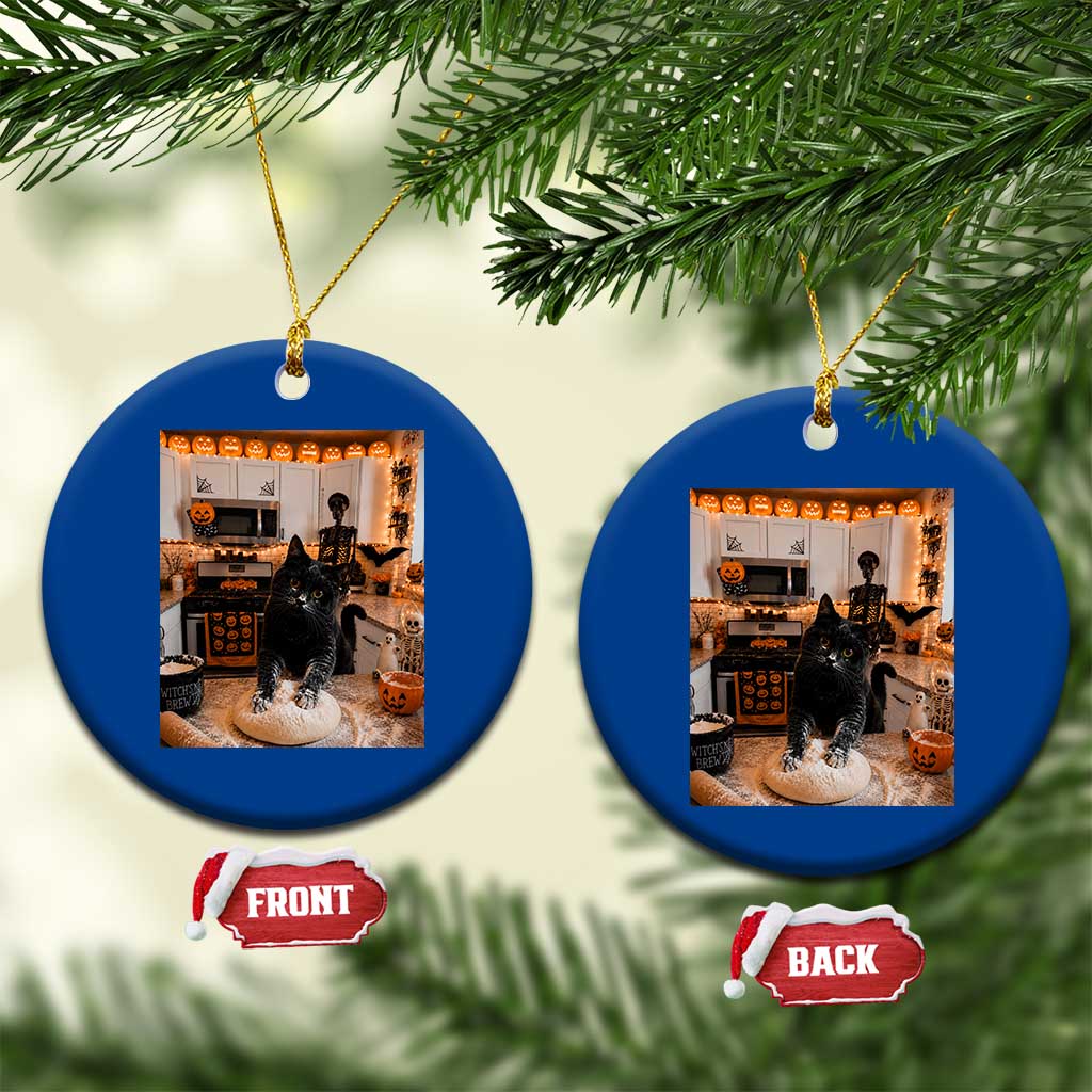 Black Cat Making Biscuits Ceramic Ornament Spooky Halloween Kitchen Flour Kneading Graphic