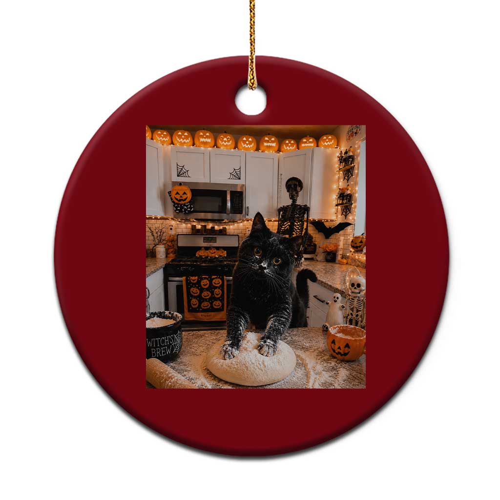 Black Cat Making Biscuits Ceramic Ornament Spooky Halloween Kitchen Flour Kneading Graphic