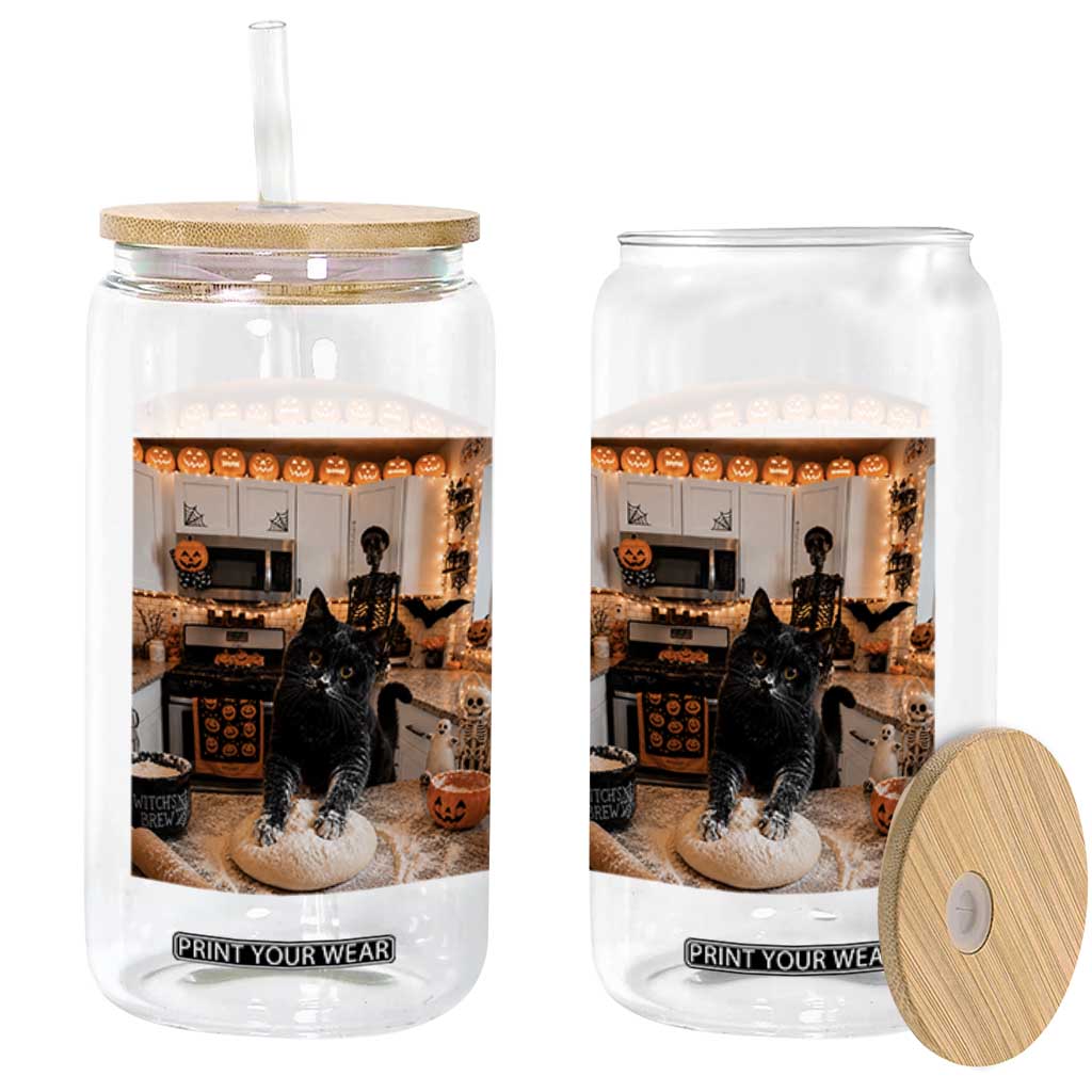 Black Cat Making Biscuits Glass Can Spooky Halloween Kitchen Flour Kneading Graphic