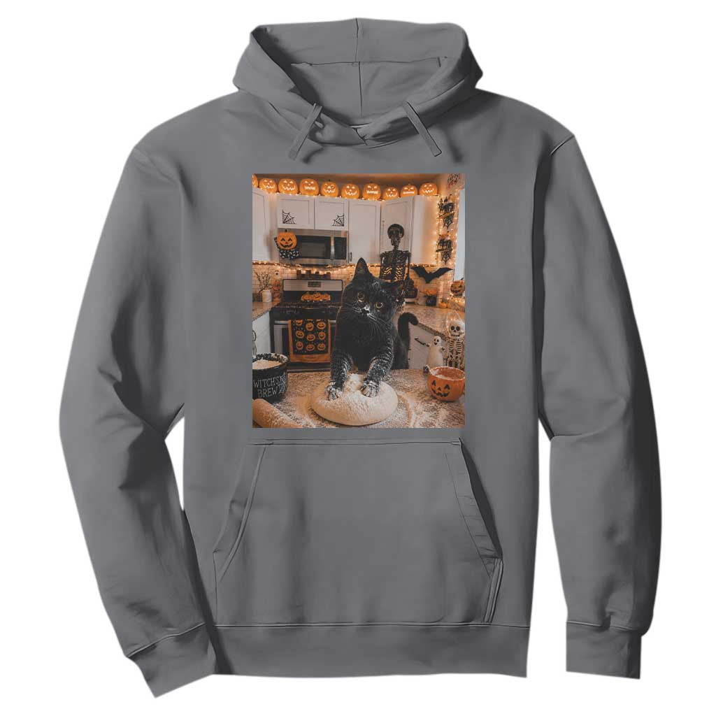 Black Cat Making Biscuits Hoodie Spooky Halloween Kitchen Flour Kneading Graphic