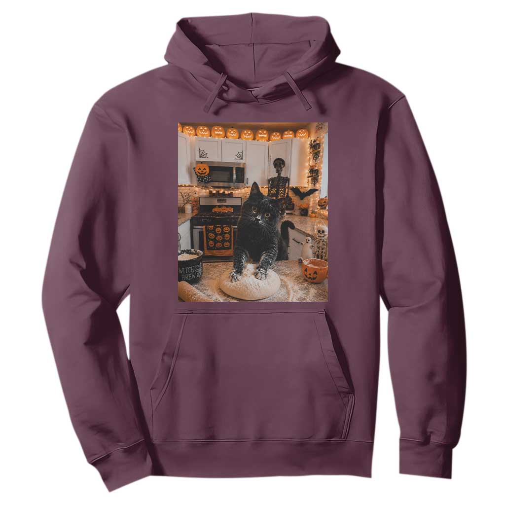 Black Cat Making Biscuits Hoodie Spooky Halloween Kitchen Flour Kneading Graphic
