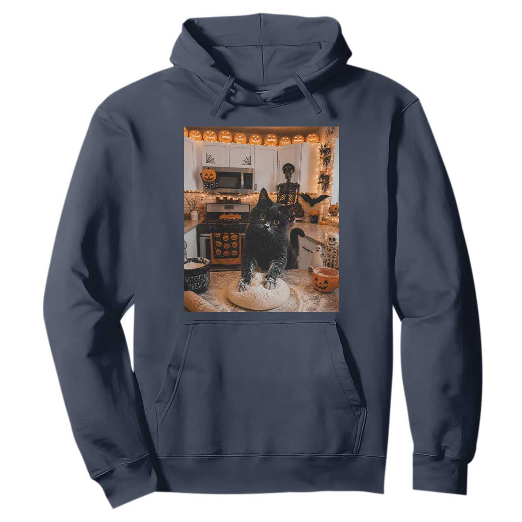 Black Cat Making Biscuits Hoodie Spooky Halloween Kitchen Flour Kneading Graphic