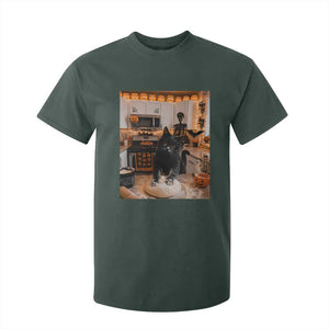 Black Cat Making Biscuits T Shirt For Kid Spooky Halloween Kitchen Flour Kneading Graphic