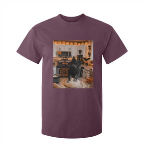 Black Cat Making Biscuits T Shirt For Kid Spooky Halloween Kitchen Flour Kneading Graphic