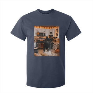 Black Cat Making Biscuits T Shirt For Kid Spooky Halloween Kitchen Flour Kneading Graphic