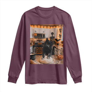 Black Cat Making Biscuits Long Sleeve Shirt Spooky Halloween Kitchen Flour Kneading Graphic