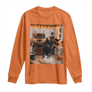 Black Cat Making Biscuits Long Sleeve Shirt Spooky Halloween Kitchen Flour Kneading Graphic