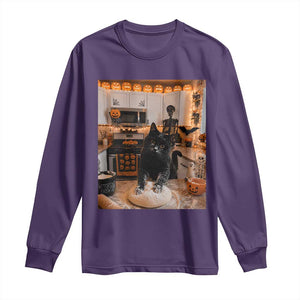 Black Cat Making Biscuits Long Sleeve Shirt Spooky Halloween Kitchen Flour Kneading Graphic
