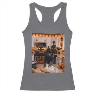 Black Cat Making Biscuits Racerback Tank Top Spooky Halloween Kitchen Flour Kneading Graphic