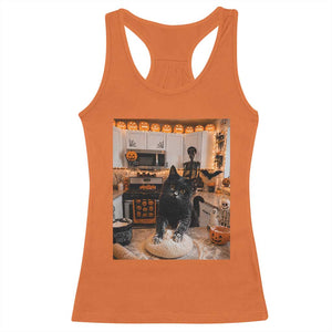 Black Cat Making Biscuits Racerback Tank Top Spooky Halloween Kitchen Flour Kneading Graphic