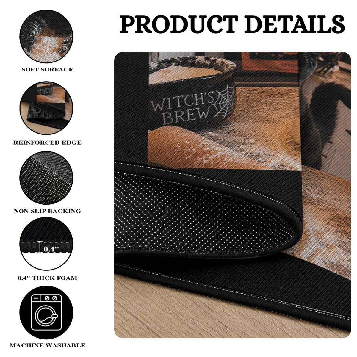 Black Cat Making Biscuits Round Rug Spooky Halloween Kitchen Flour Kneading Graphic