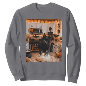 Black Cat Making Biscuits Sweatshirt Spooky Halloween Kitchen Flour Kneading Graphic