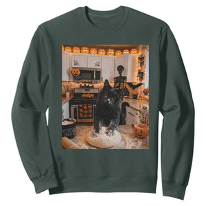 Black Cat Making Biscuits Sweatshirt Spooky Halloween Kitchen Flour Kneading Graphic