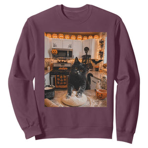 Black Cat Making Biscuits Sweatshirt Spooky Halloween Kitchen Flour Kneading Graphic
