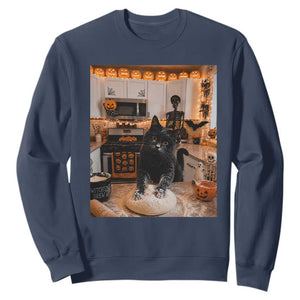 Black Cat Making Biscuits Sweatshirt Spooky Halloween Kitchen Flour Kneading Graphic