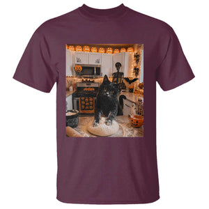 Black Cat Making Biscuits T Shirt Spooky Halloween Kitchen Flour Kneading Graphic