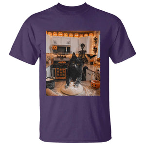Black Cat Making Biscuits T Shirt Spooky Halloween Kitchen Flour Kneading Graphic