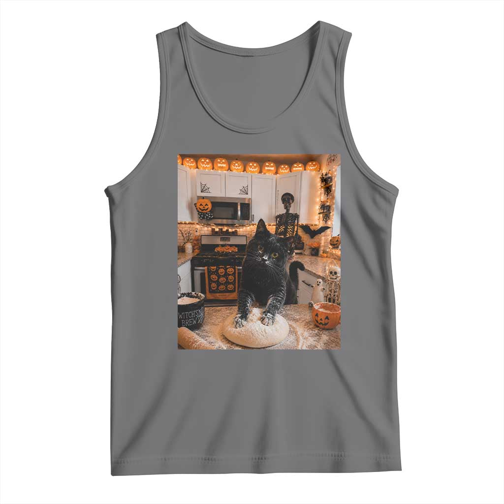 Black Cat Making Biscuits Tank Top Spooky Halloween Kitchen Flour Kneading Graphic