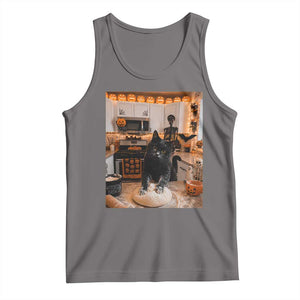 Black Cat Making Biscuits Tank Top Spooky Halloween Kitchen Flour Kneading Graphic