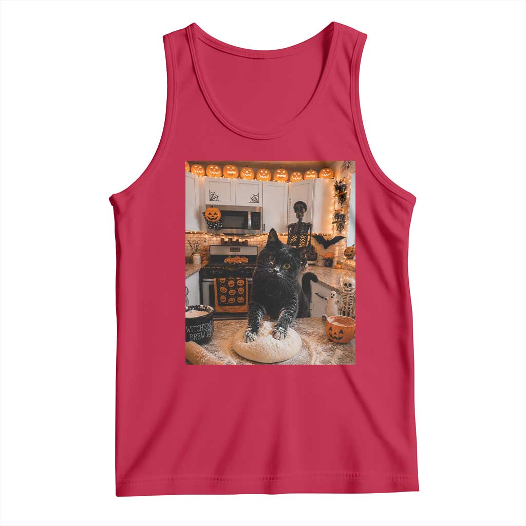 Black Cat Making Biscuits Tank Top Spooky Halloween Kitchen Flour Kneading Graphic