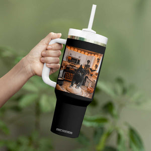 Black Cat Making Biscuits Tumbler With Handle Spooky Halloween Kitchen Flour Kneading Graphic