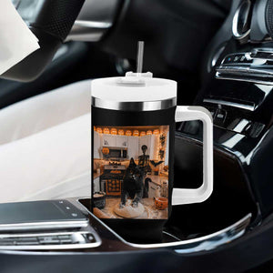 Black Cat Making Biscuits Tumbler With Handle Spooky Halloween Kitchen Flour Kneading Graphic