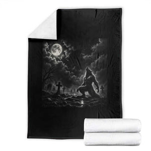 Vintage Howling Werewolf Full Moon Throw Blanket Gothic Horror Spooky Graveyard Halloween Concept