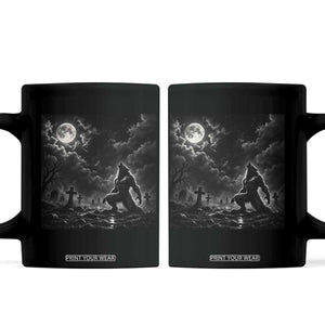 Vintage Howling Werewolf Full Moon Coffee Mug Gothic Horror Spooky Graveyard Halloween Concept