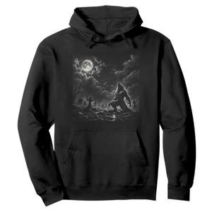 Vintage Howling Werewolf Full Moon Hoodie Gothic Horror Spooky Graveyard Halloween Concept